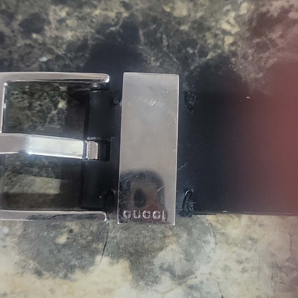 Gucci Vintage Black Leather Belt with Silver Accents, 36" - Picture 2 of 5